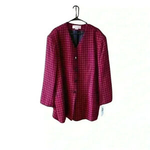 Jones New York Womens 100% Wool Red Black Long Blazer Coat